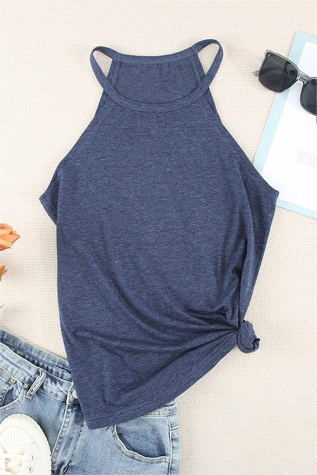High Neck Racerback Camisole Tank - blue - 3