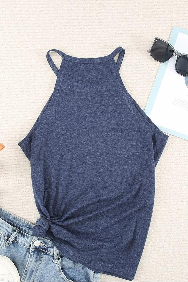 High Neck Racerback Camisole Tank - blue - 4