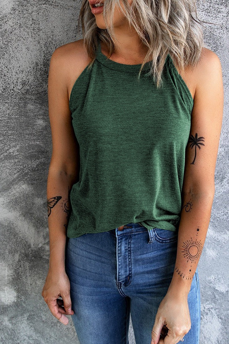 High Neck Racerback Camisole Tank - green