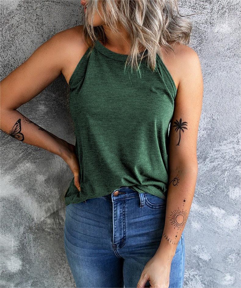 High Neck Racerback Camisole Tank - green - 1