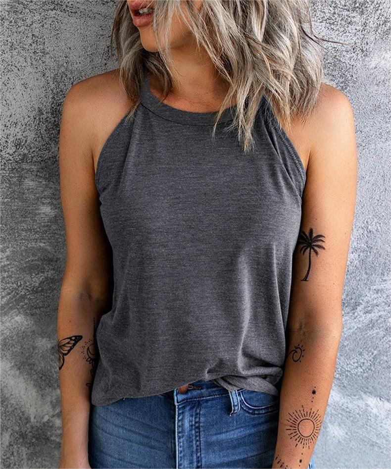 High Neck Racerback Camisole Tank - grey