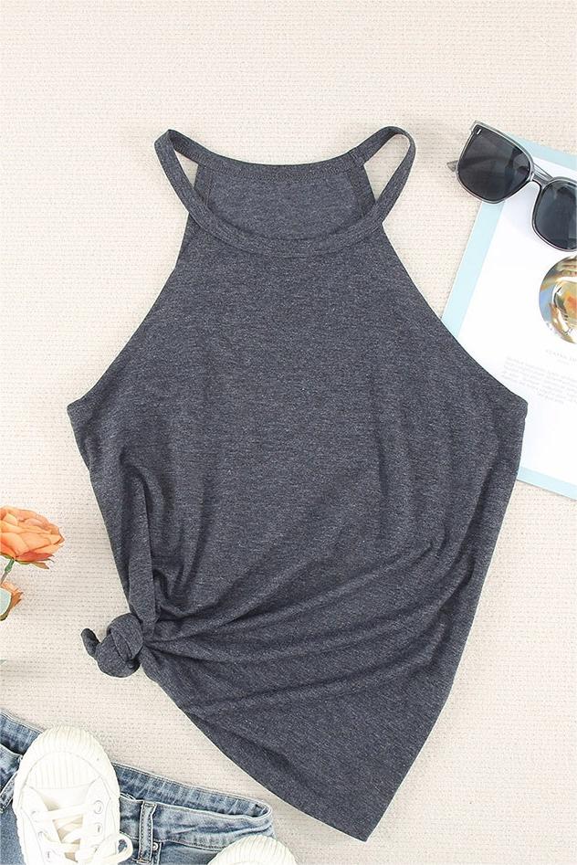 High Neck Racerback Camisole Tank - grey - 2