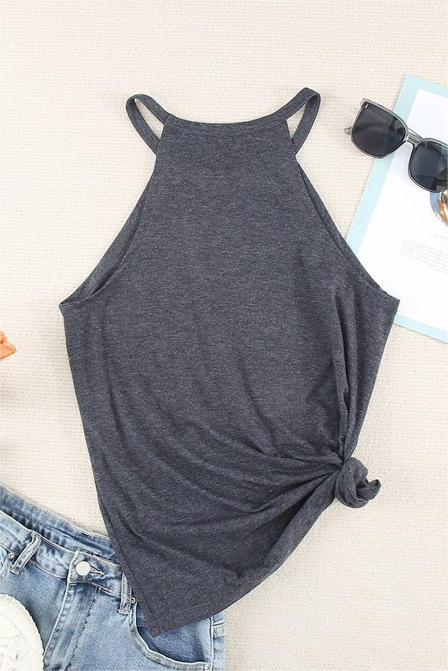 High Neck Racerback Camisole Tank - grey - 3