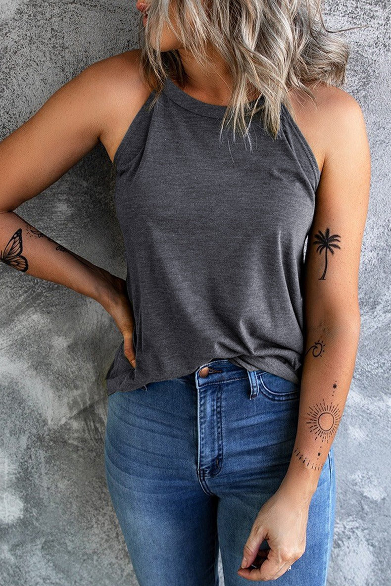 High Neck Racerback Camisole Tank - grey - 4