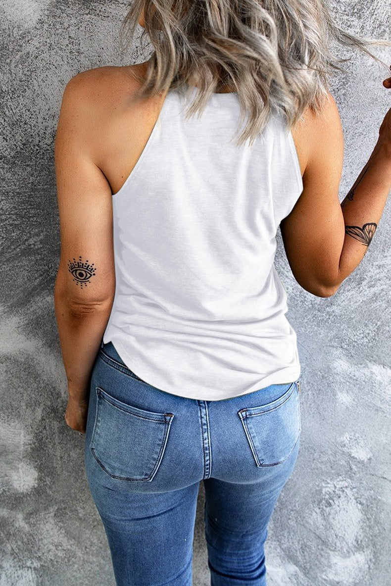 High Neck Racerback Camisole Tank - white - 1