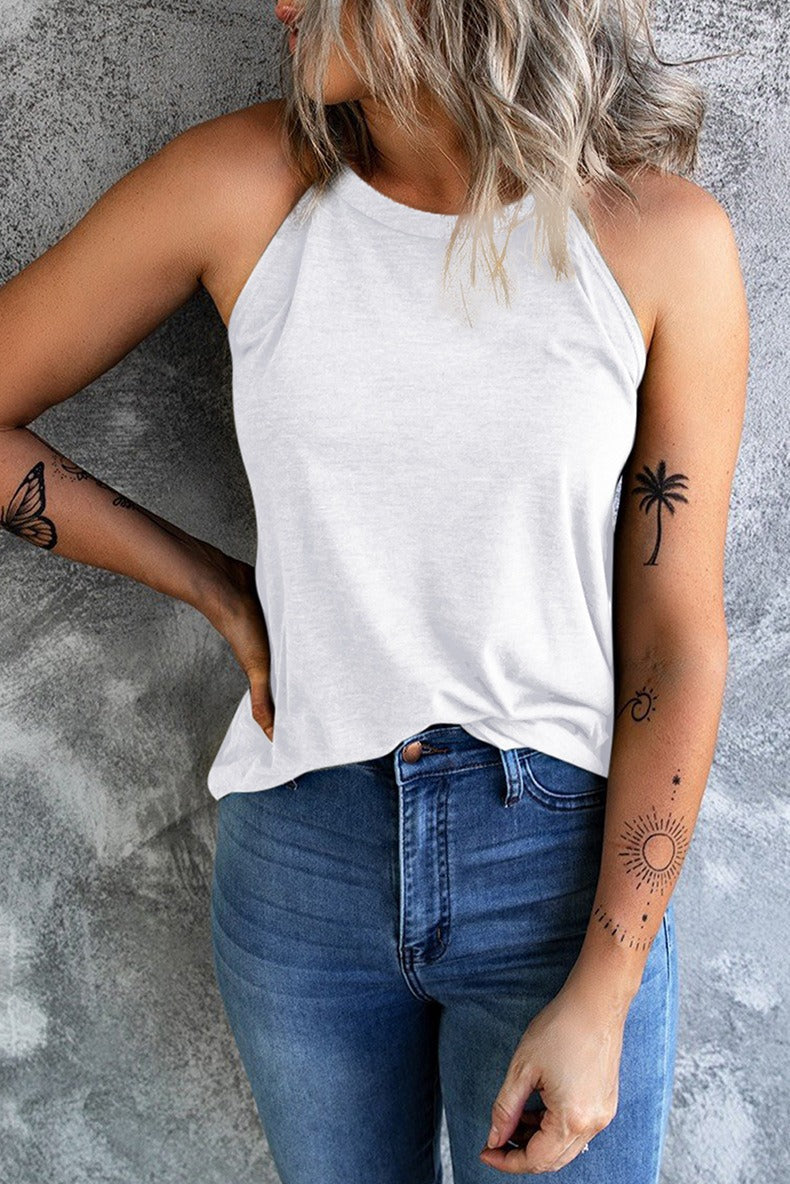 High Neck Racerback Camisole Tank - white - 2