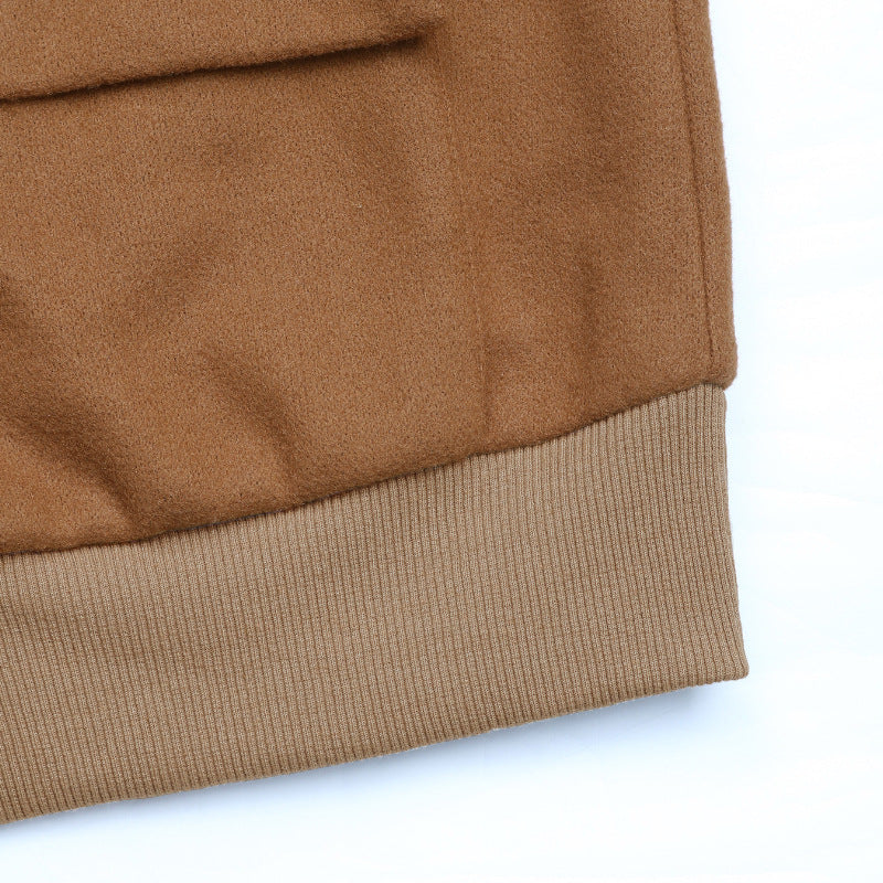 Snap Front Ribbed Trim Bomber Jacket - Brown - 6