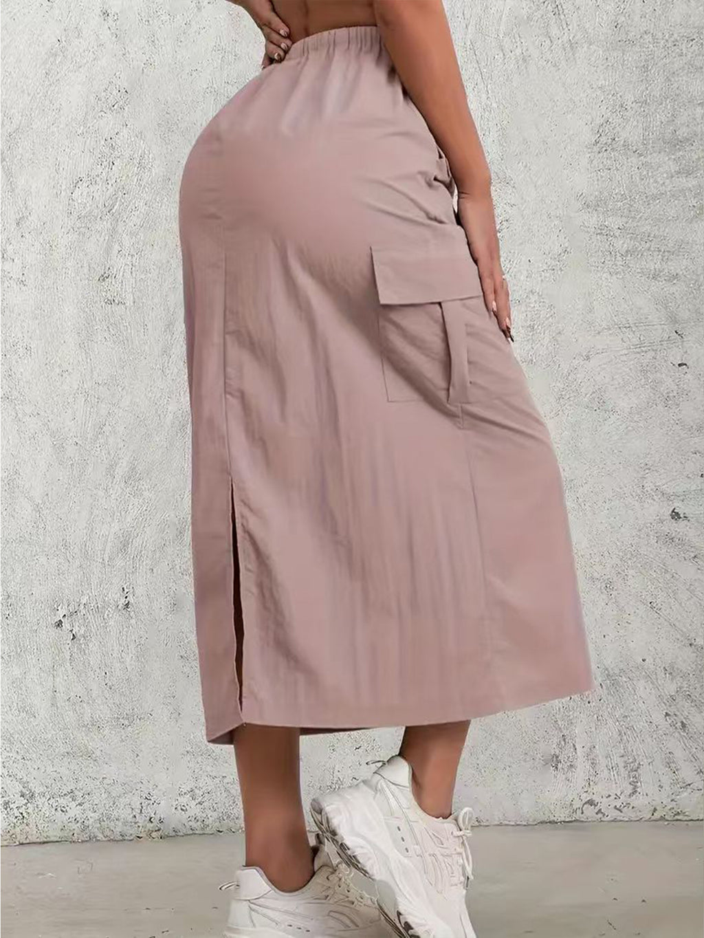 Utility Cargo Pocket Maxi Skirt With Slit - Pink - 1