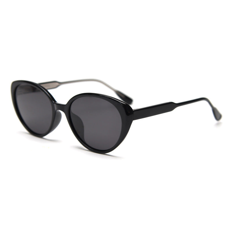 Rounded Cat-Eye Sunglasses With Metal Temples - Black