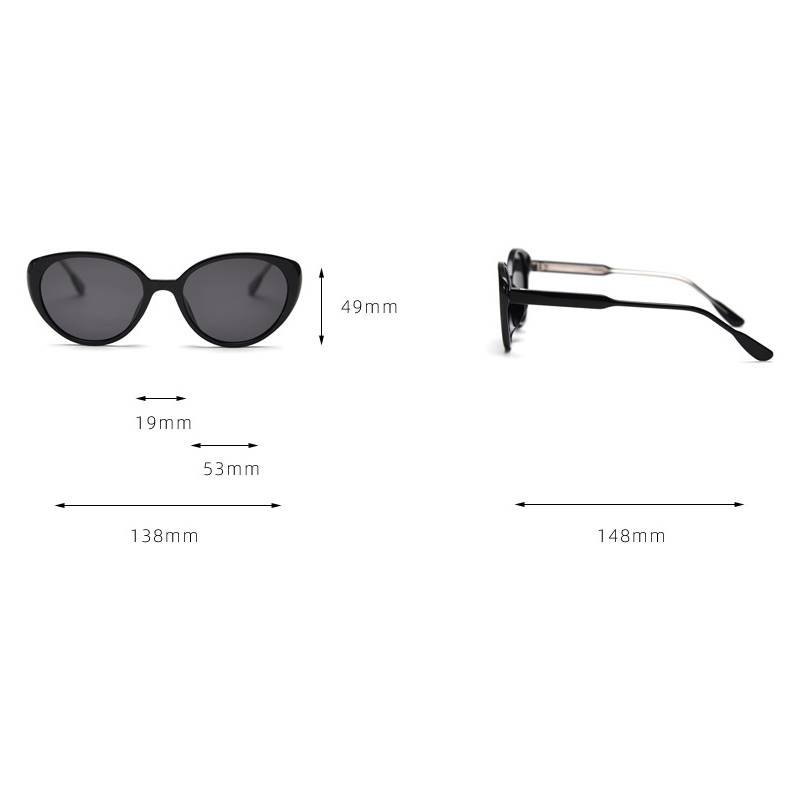 Rounded Cat-Eye Sunglasses With Metal Temples - Black - 1