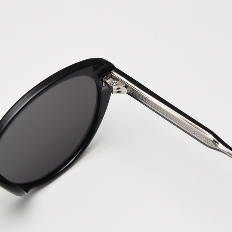 Rounded Cat-Eye Sunglasses With Metal Temples - Black - 3