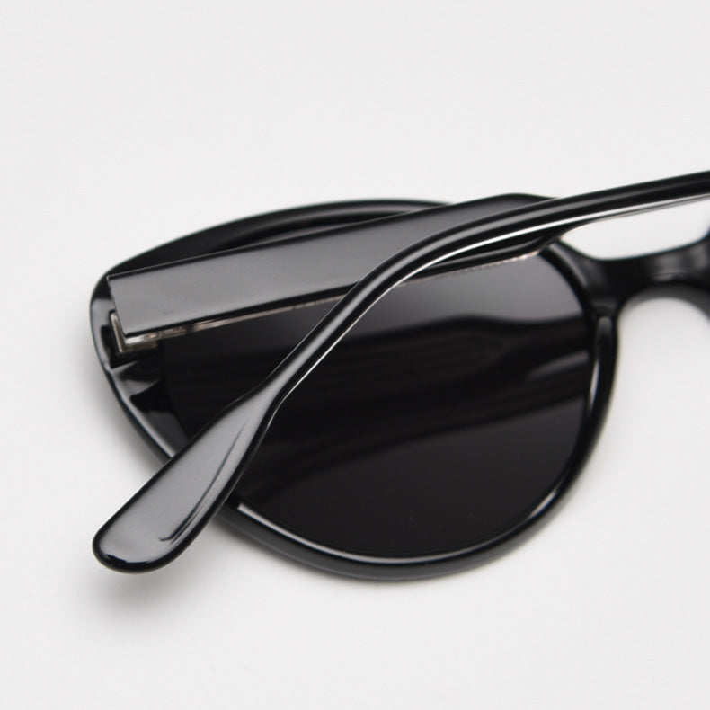 Rounded Cat-Eye Sunglasses With Metal Temples - Black - 4