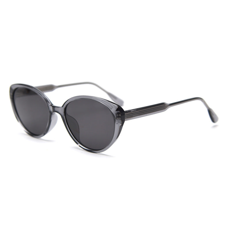 Rounded Cat-Eye Sunglasses With Metal Temples - Grey