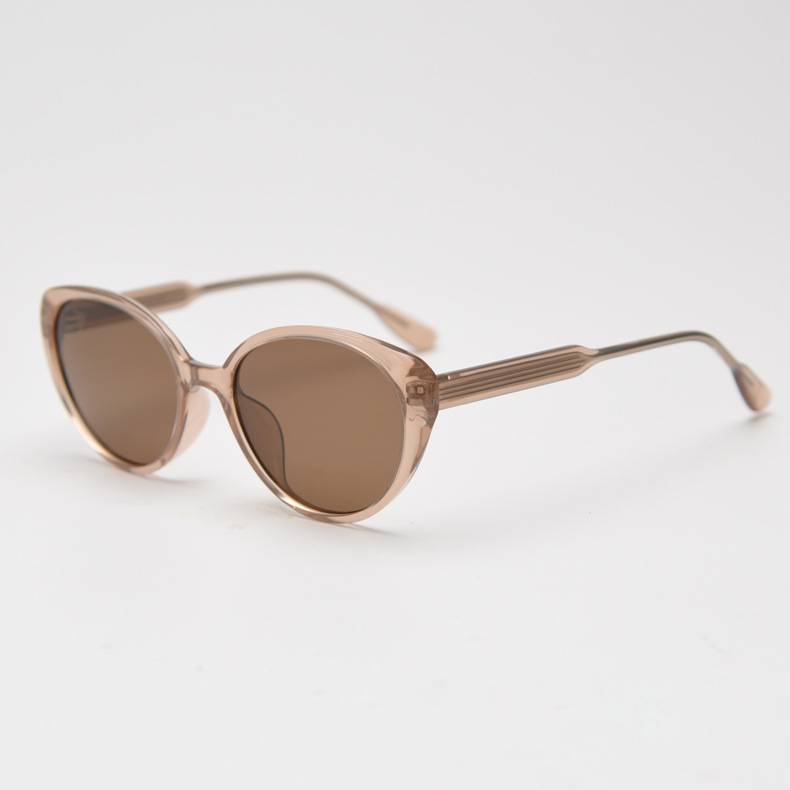 Rounded Cat-Eye Sunglasses With Metal Temples - Khaki