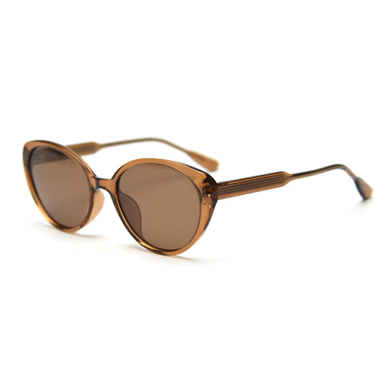 Rounded Cat-Eye Sunglasses With Metal Temples - Tea