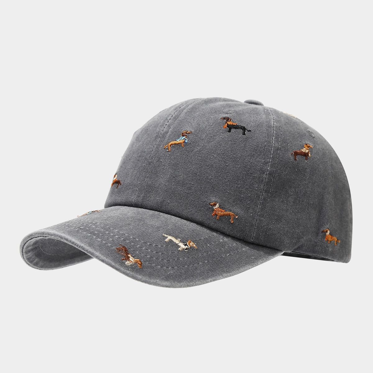 Scattered Puppy Embroidery Baseball Cap - Grey