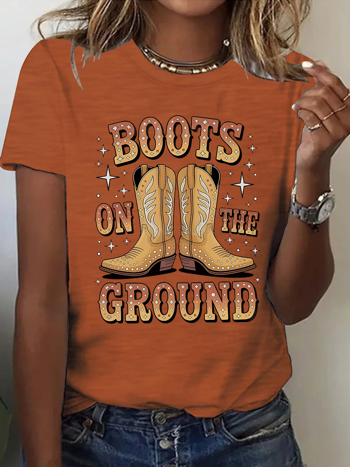 Western Boot Graphic Short Sleeve Tee - Rust