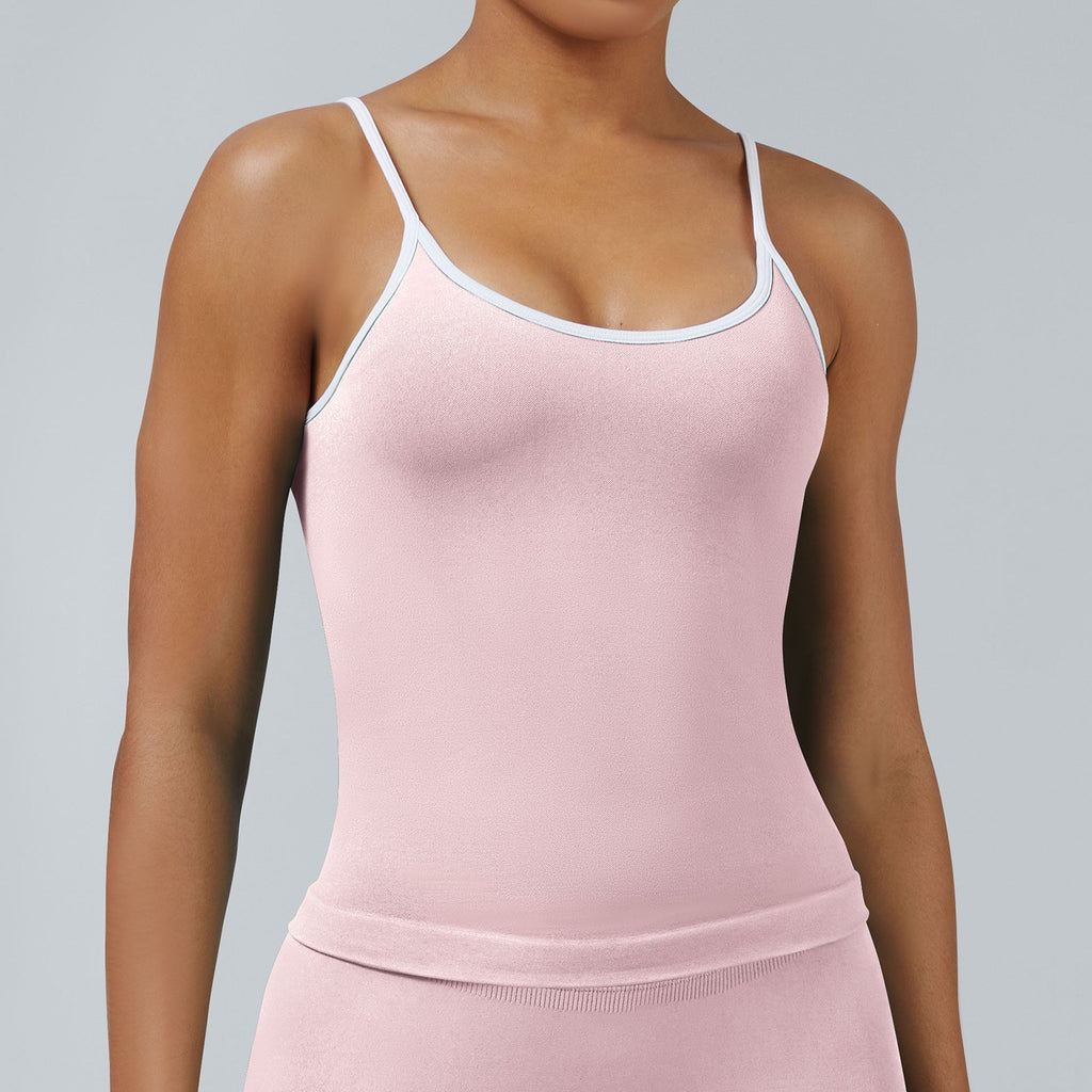 Contrast Trim Seamless Scoop Back Workout Tank - Blush Pink