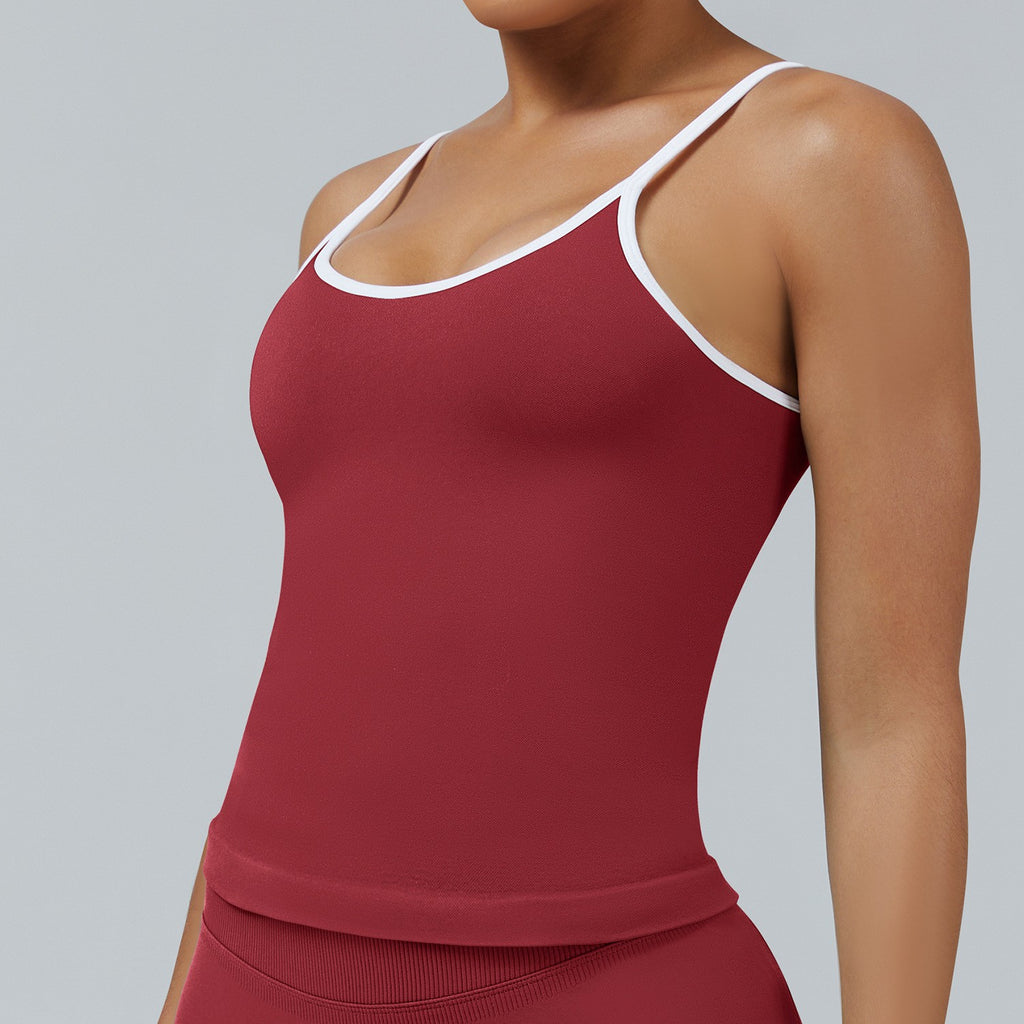 Contrast Trim Seamless Scoop Back Workout Tank - Cherry Red
