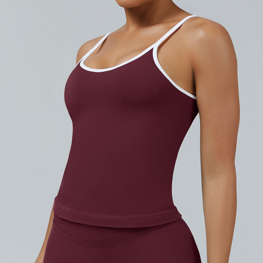 Contrast Trim Seamless Scoop Back Workout Tank - Chestnut