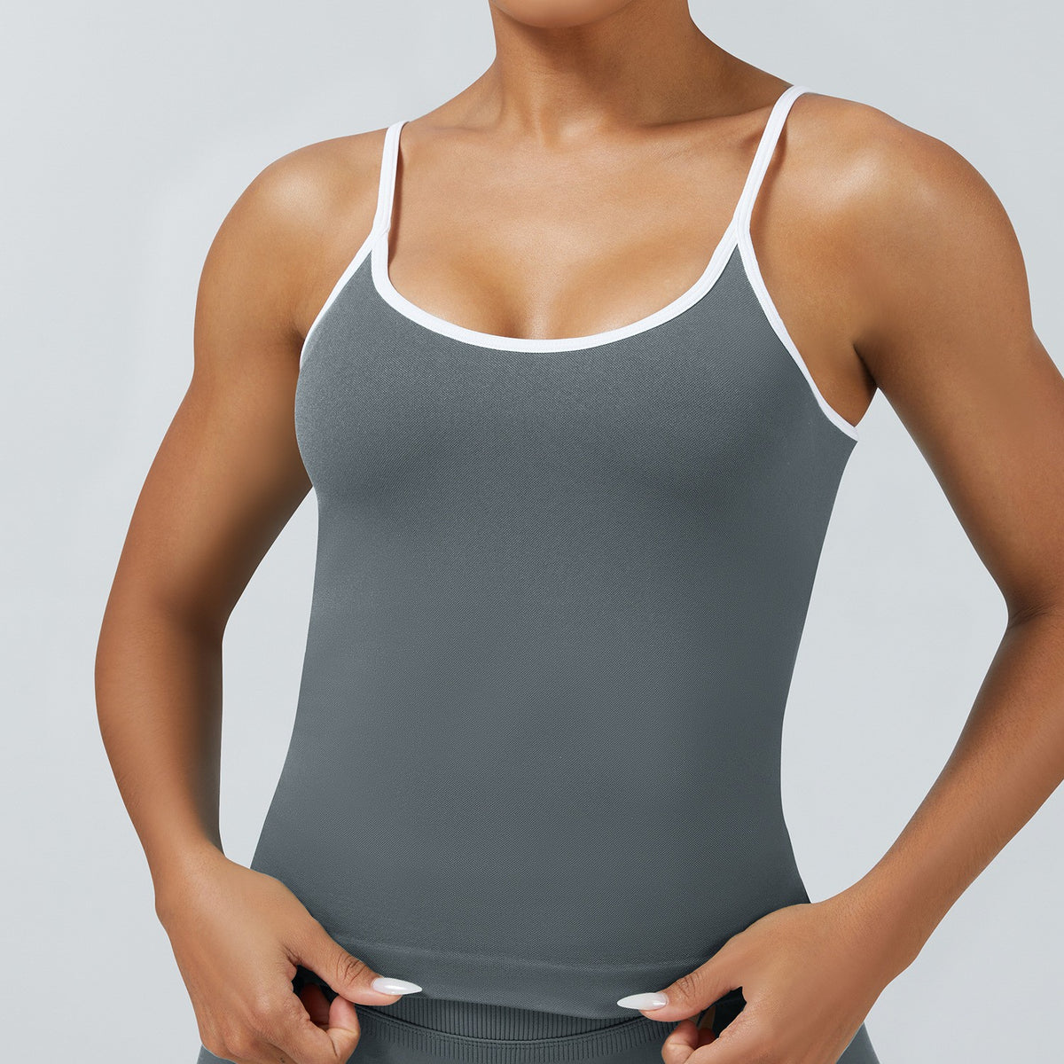 Contrast Trim Seamless Scoop Back Workout Tank - Graphite