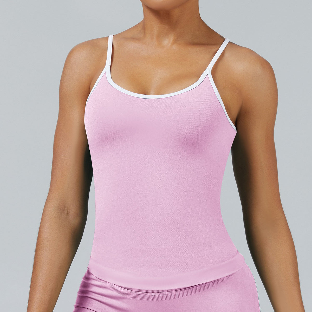 Contrast Trim Seamless Scoop Back Workout Tank - Orchid Pink