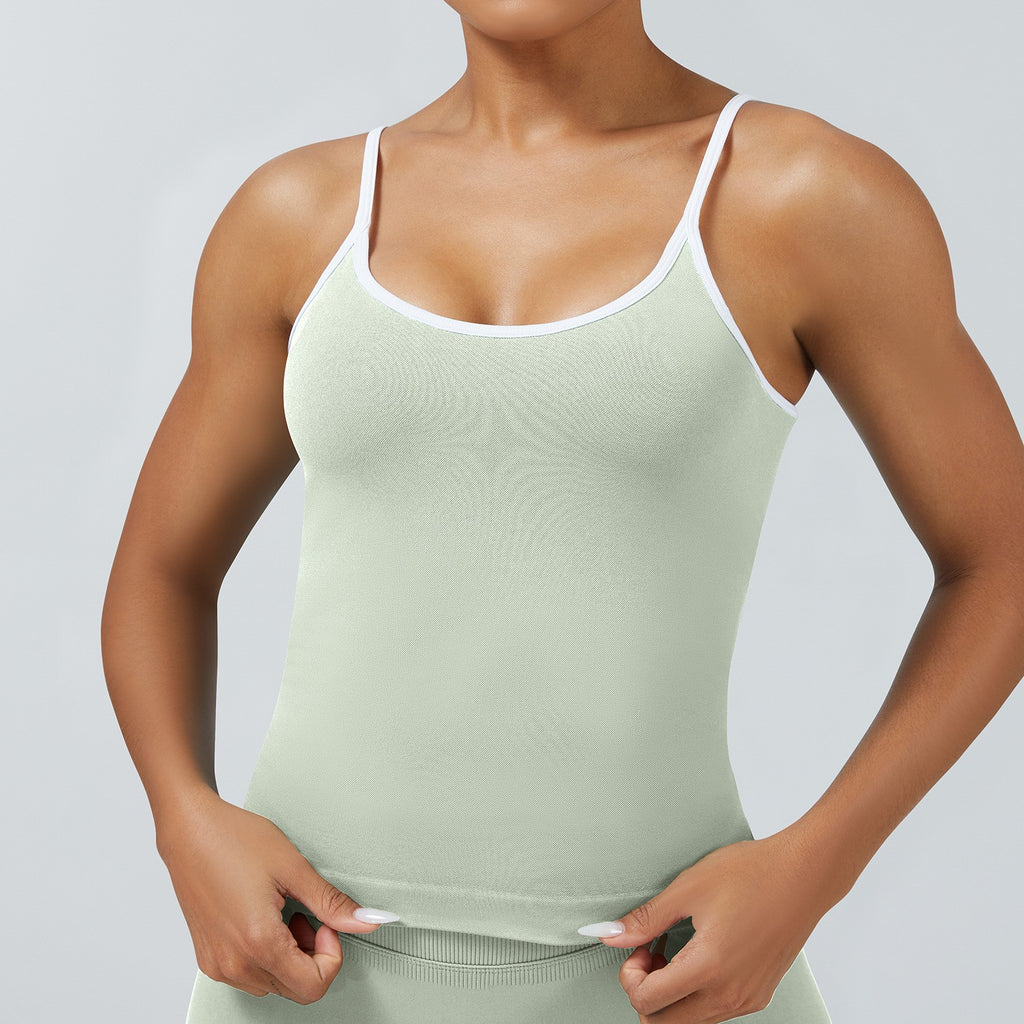 Contrast Trim Seamless Scoop Back Workout Tank - Pistachio