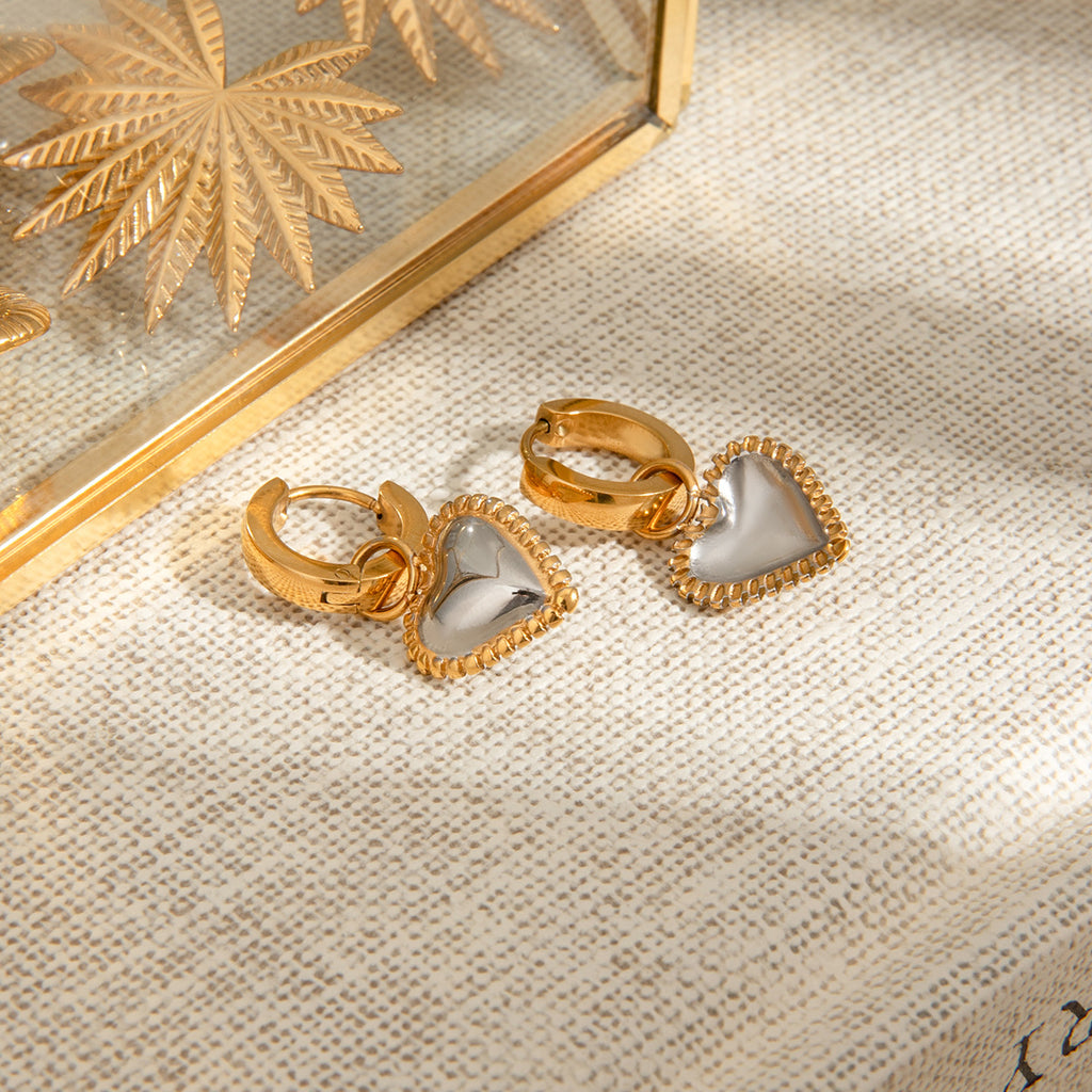Puffed Heart Charm Huggie Hoop Earrings - Gold - 3