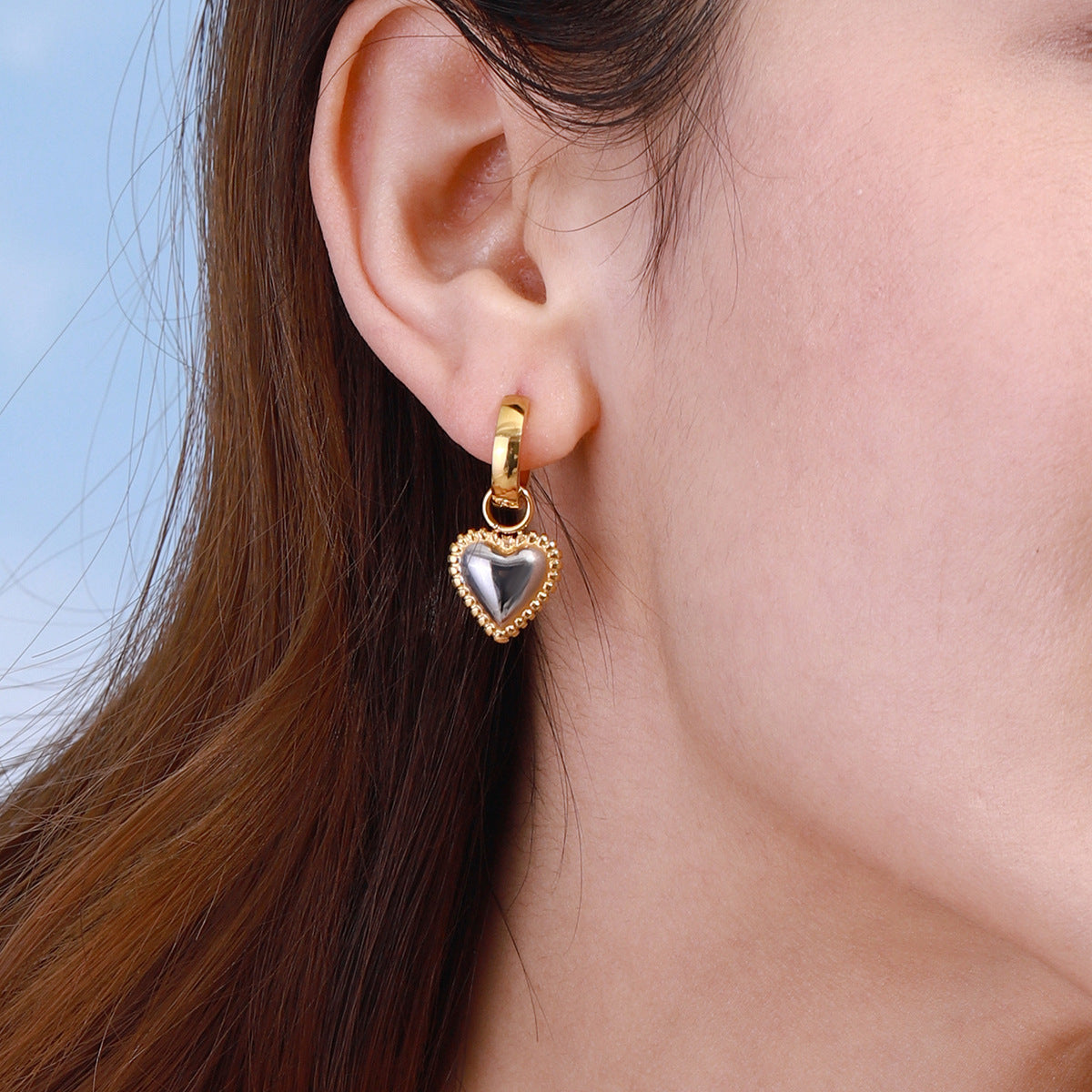 Puffed Heart Charm Huggie Hoop Earrings - view 1