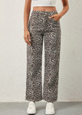 Leopard Print Relaxed Straight Wide Leg Jeans - Leopard