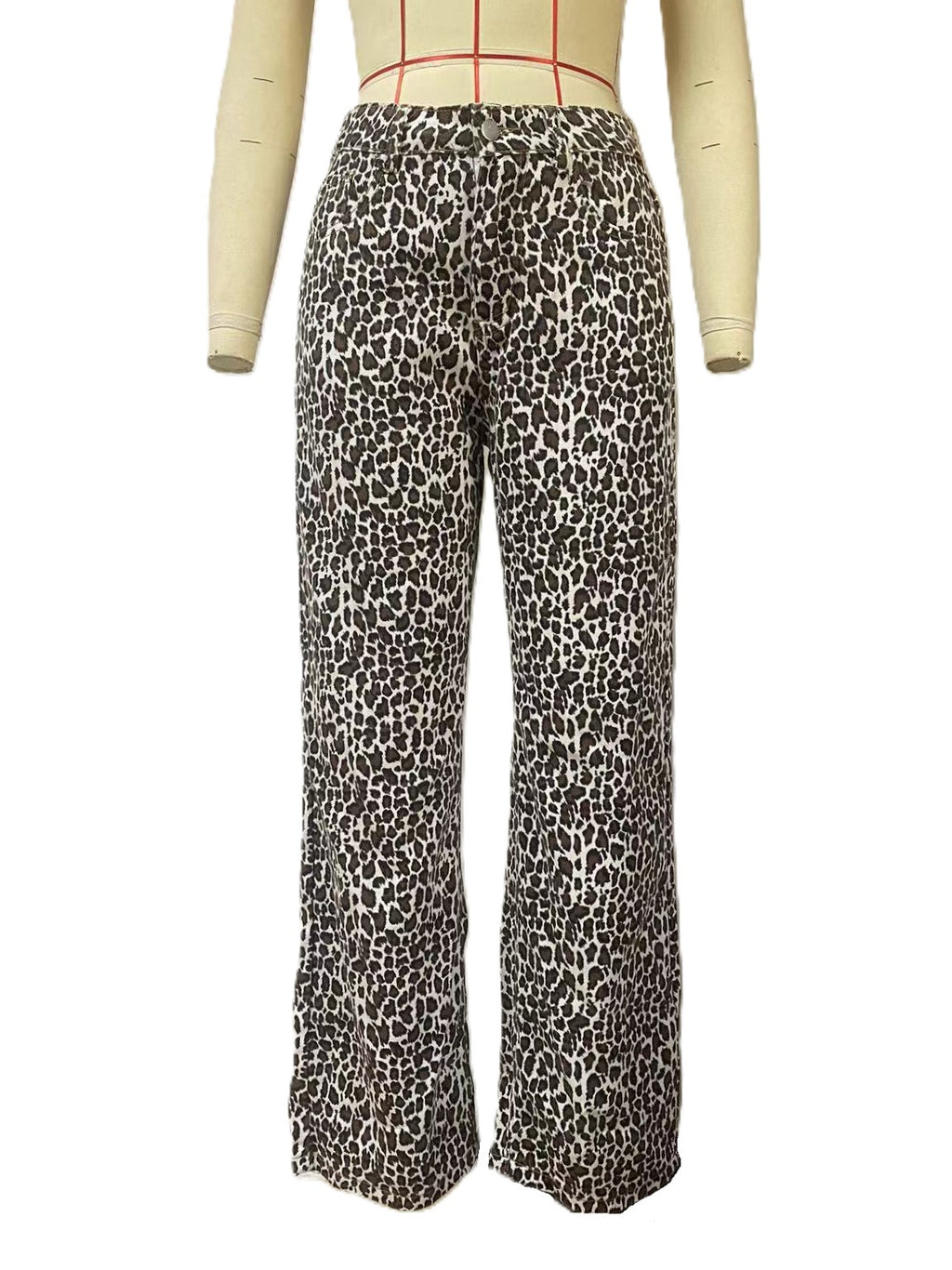 Leopard Print Relaxed Straight Wide Leg Jeans - Leopard - 1