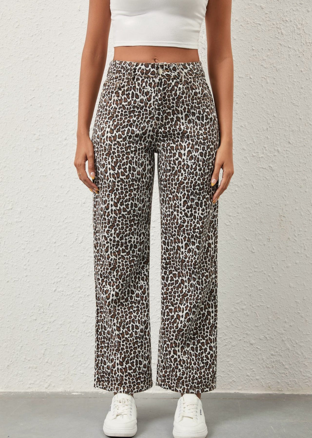 Leopard Print Relaxed Straight Wide Leg Jeans - Leopard - 3
