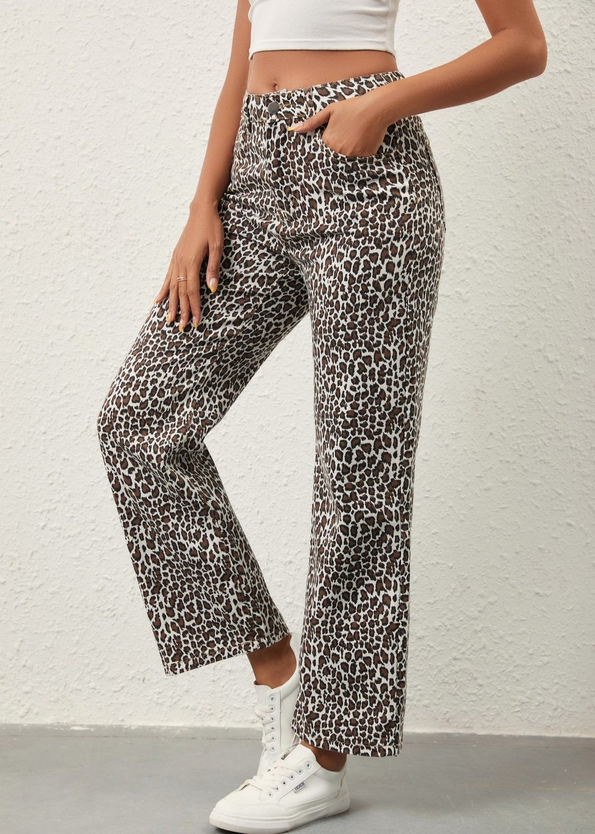 Leopard Print Relaxed Straight Wide Leg Jeans - Leopard - 4