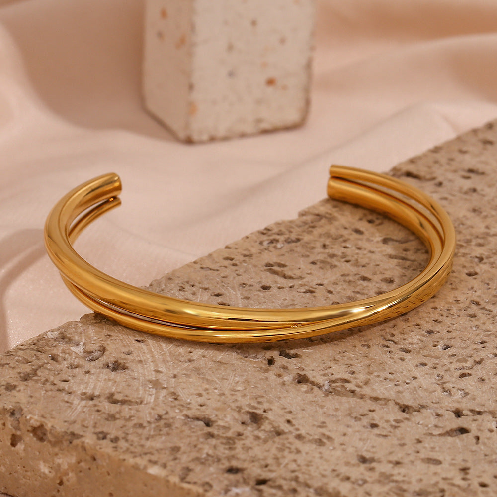 Double Layer Crossover Open Cuff Bracelet