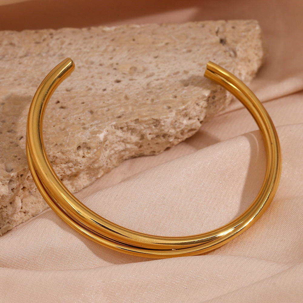 Double Layer Crossover Open Cuff Bracelet - view 1