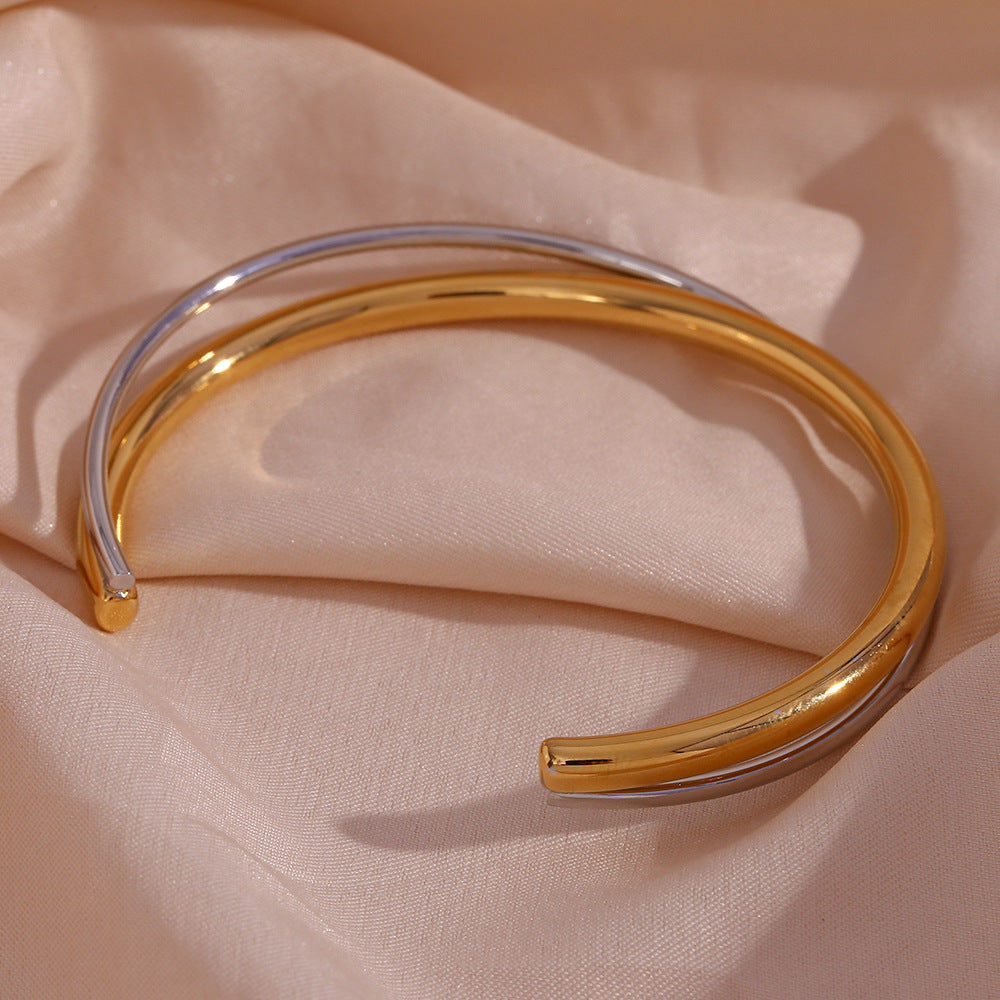 Double Layer Crossover Open Cuff Bracelet - view 2