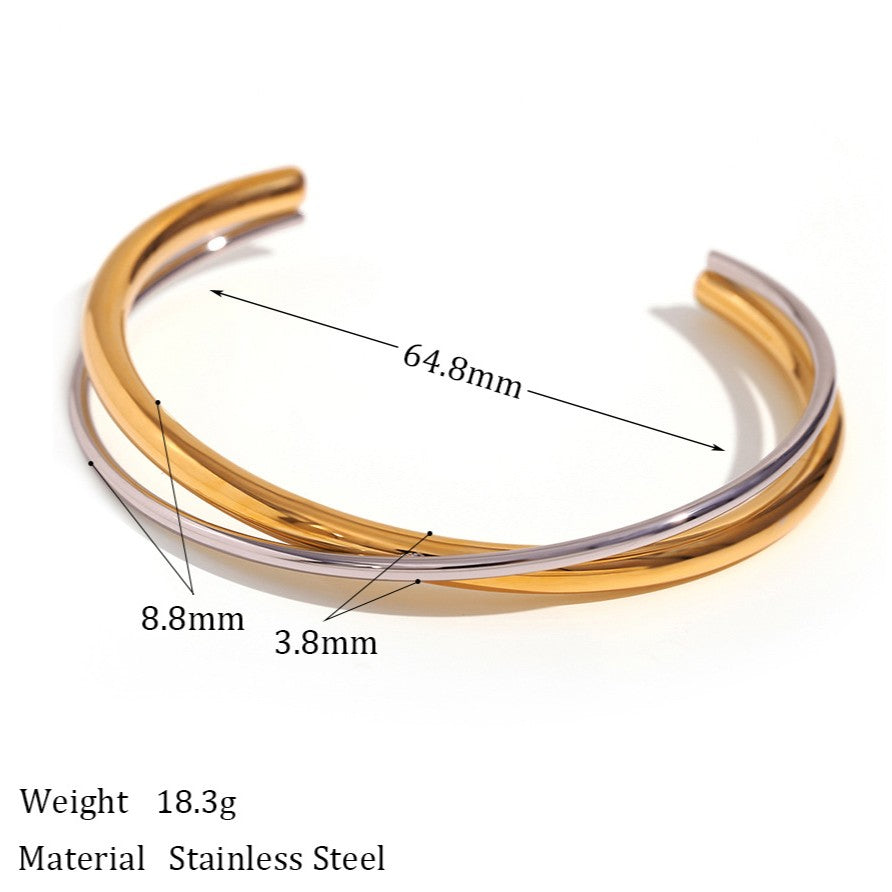 Double Layer Crossover Open Cuff Bracelet - view 3