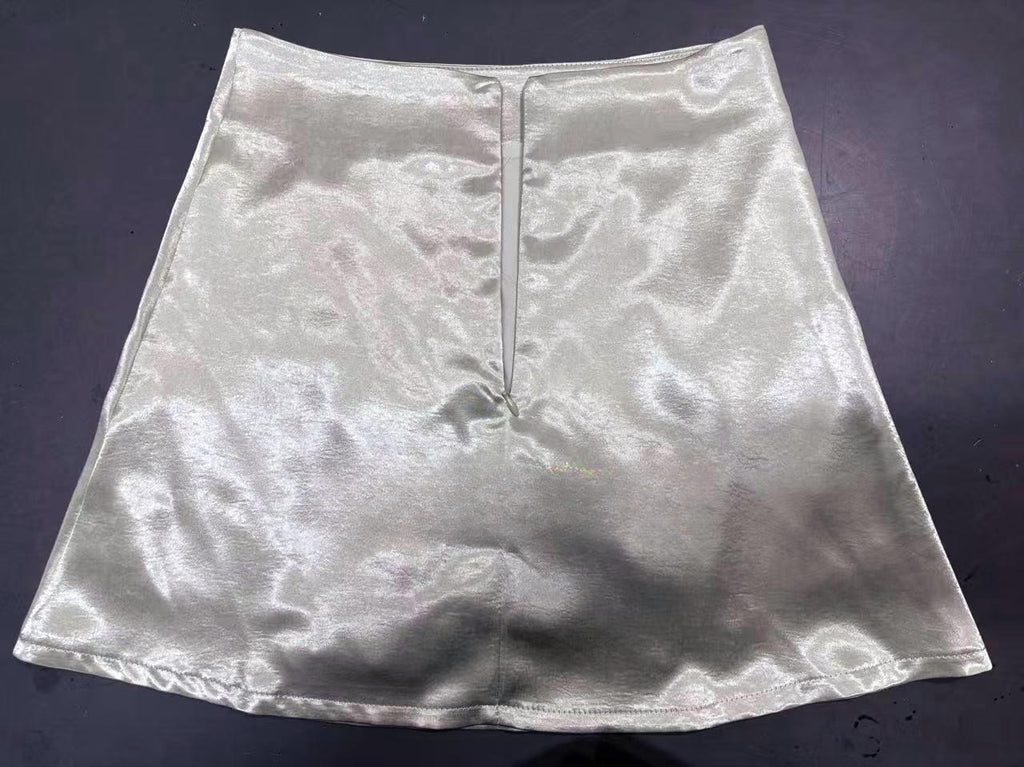 Silky Satin A Line Mini Skirt - Apricot - 3