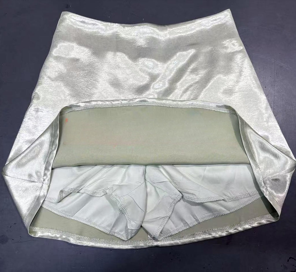 Silky Satin A Line Mini Skirt - Apricot - 4