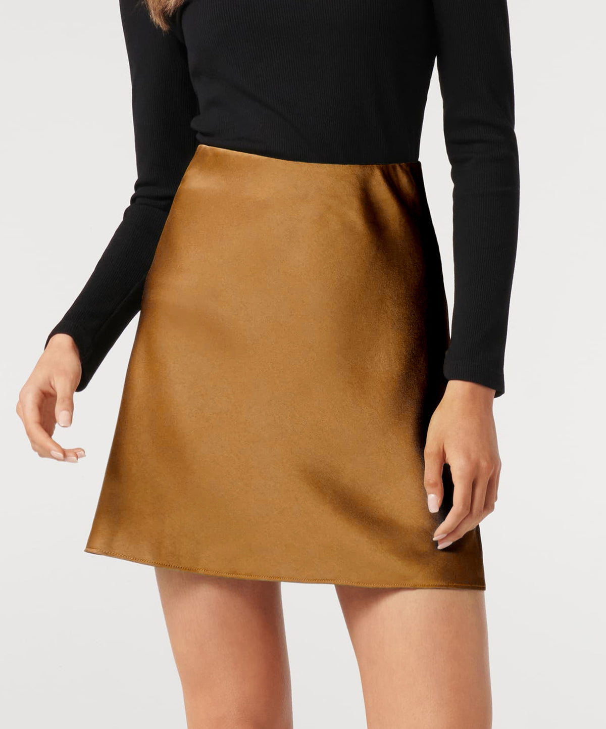 Silky Satin A Line Mini Skirt - Caramel