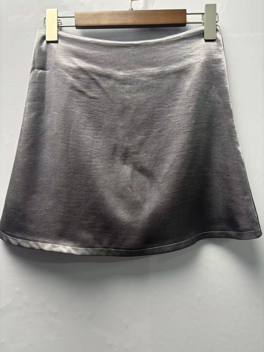 Silky Satin A Line Mini Skirt - Grey