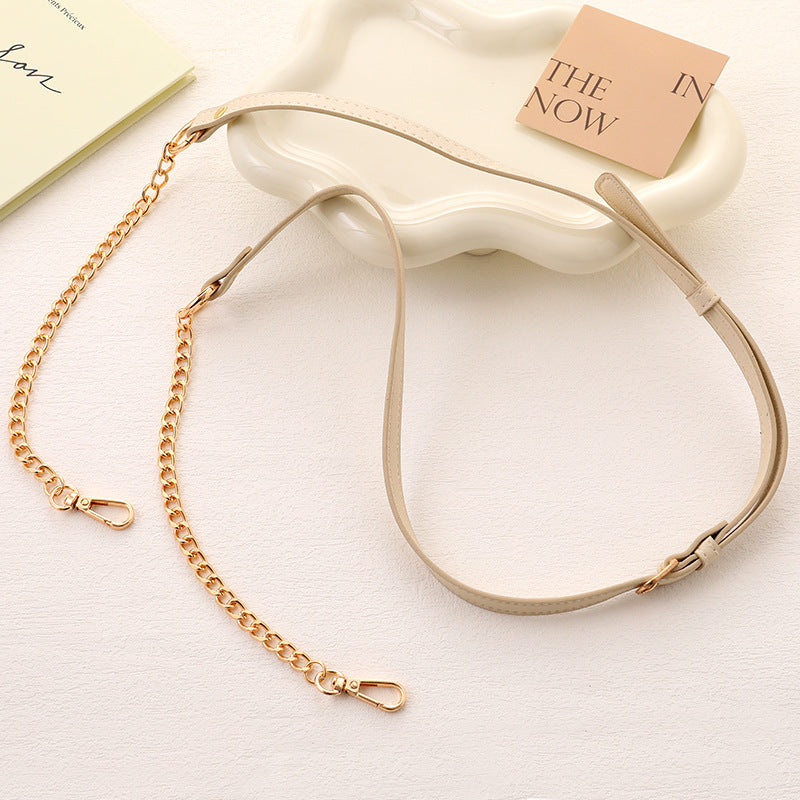 Adjustable Leather Chain Bag Strap - Beige