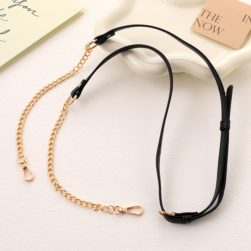 Adjustable Leather Chain Bag Strap - Black