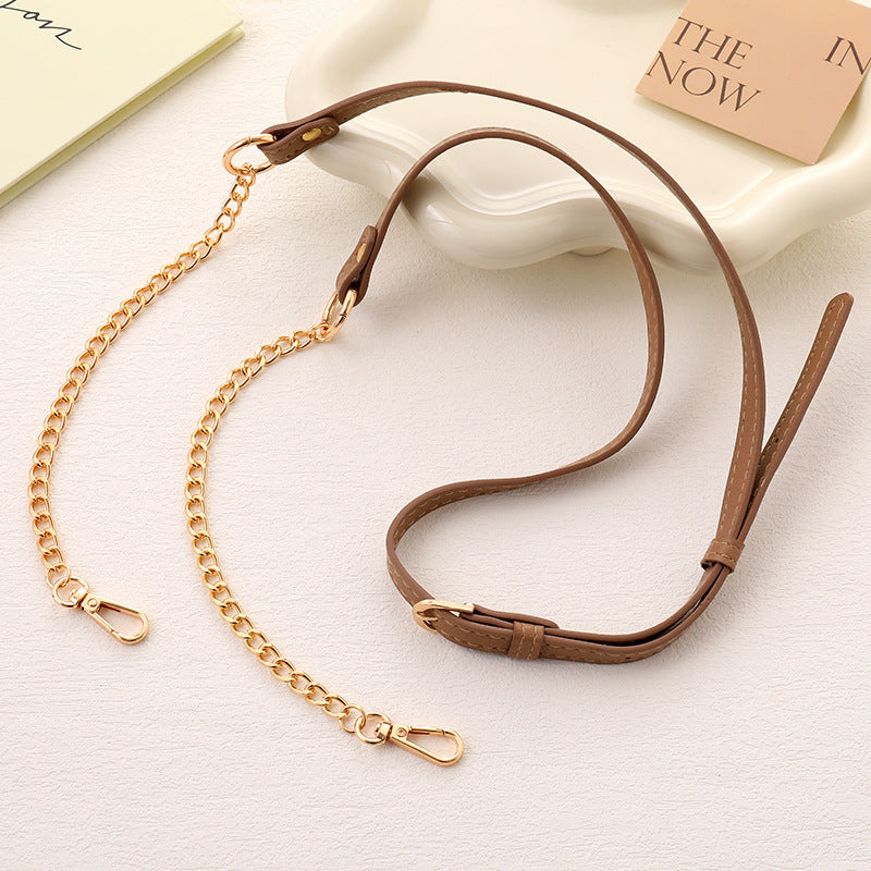 Adjustable Leather Chain Bag Strap - Khaki