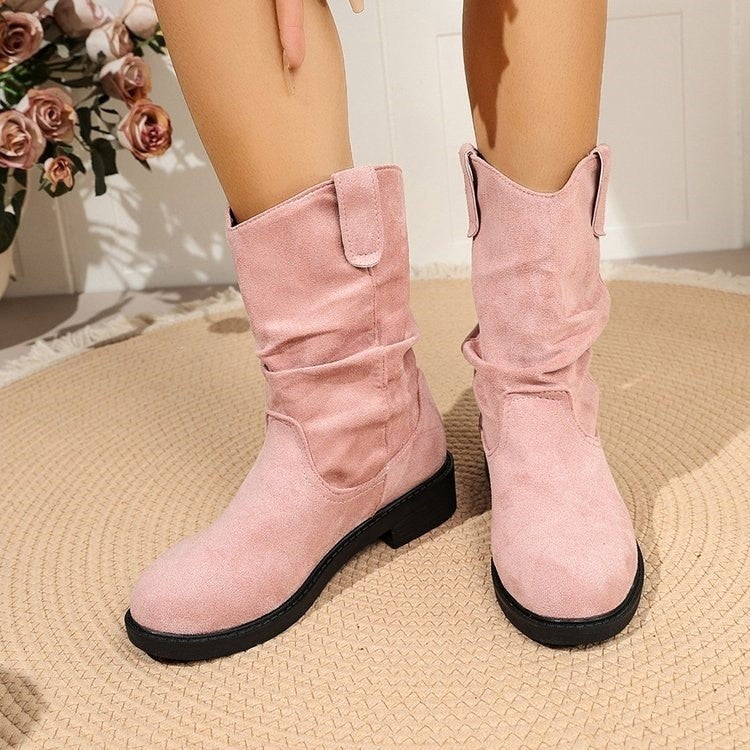 Slouchy Faux Suede Pull On Mid Calf Boots