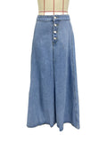 Button Front Denim Midi Skirt A Line - Blue