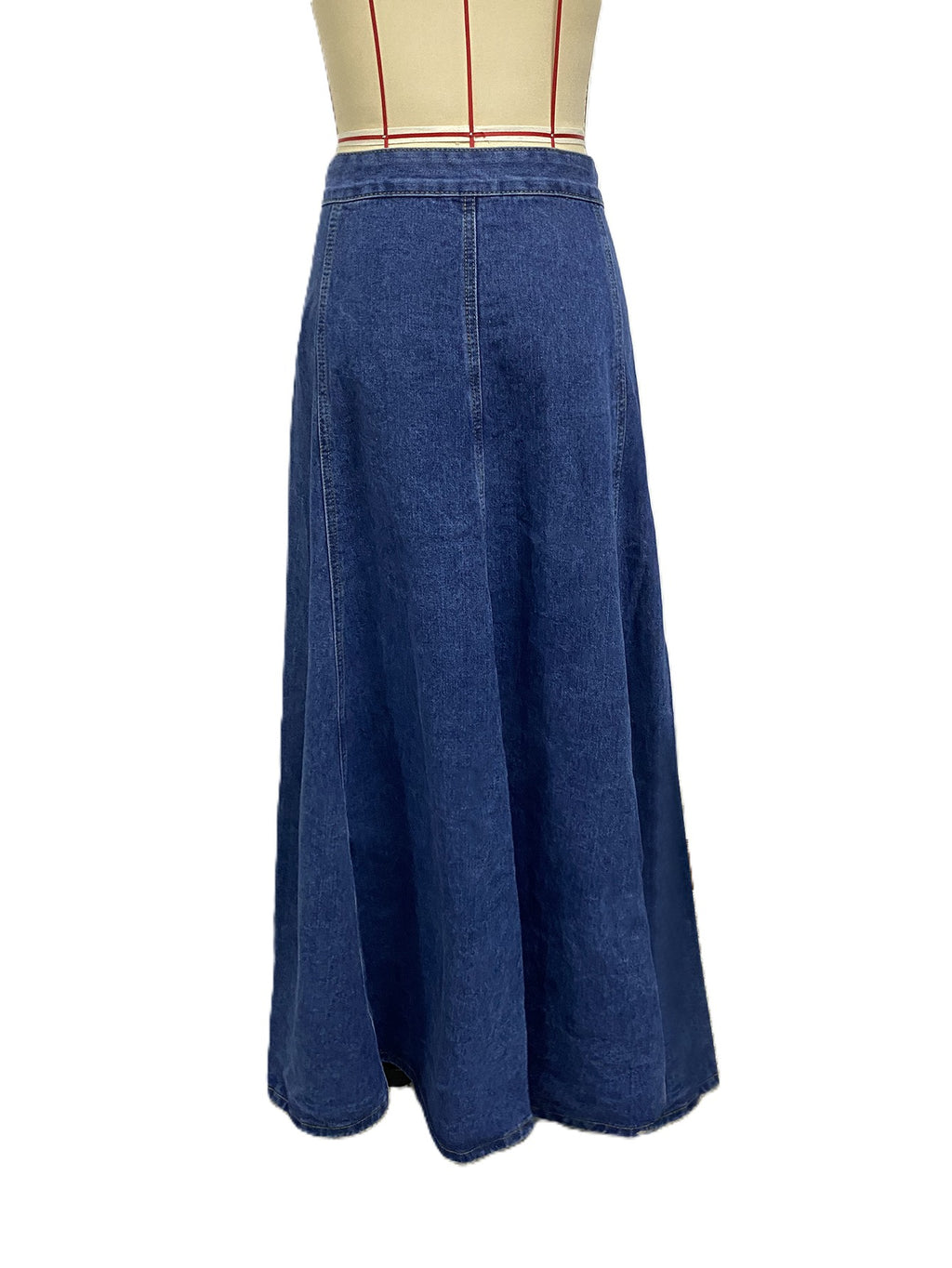 Button Front Denim Midi Skirt A Line - DarkBlue - 2