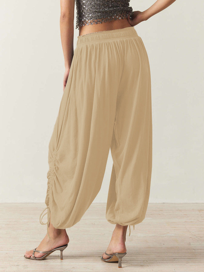 Ruched Hem Wide Harem Lounge Pants - Apricot - 1