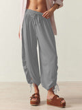 Ruched Hem Wide Harem Lounge Pants - Grey