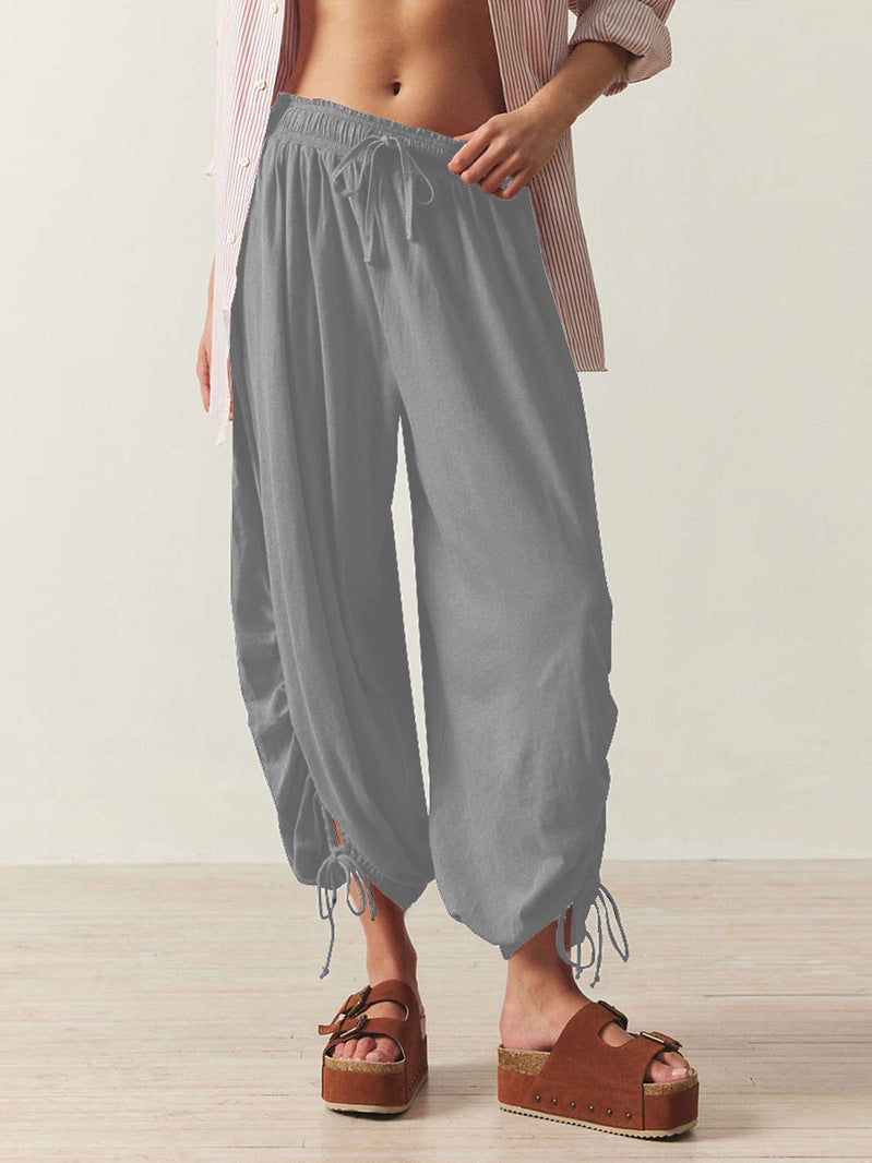 Ruched Hem Wide Harem Lounge Pants - Grey